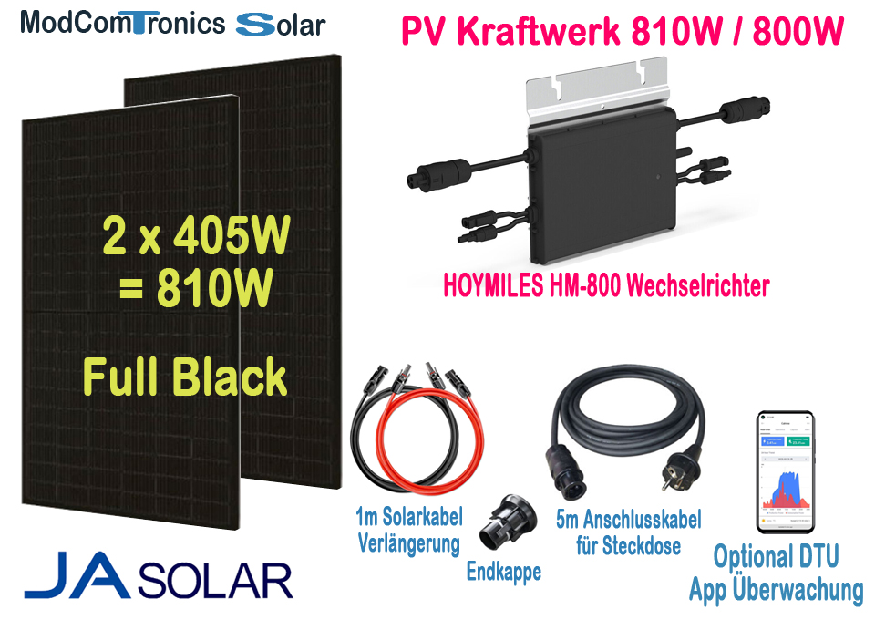 Photovoltaik Balkonkraftwerk Full Black kpl. Set 810W/800W