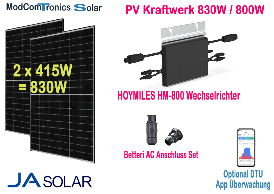 Photovoltaik Balkonkraftwerk kpl. Set 830W/800W