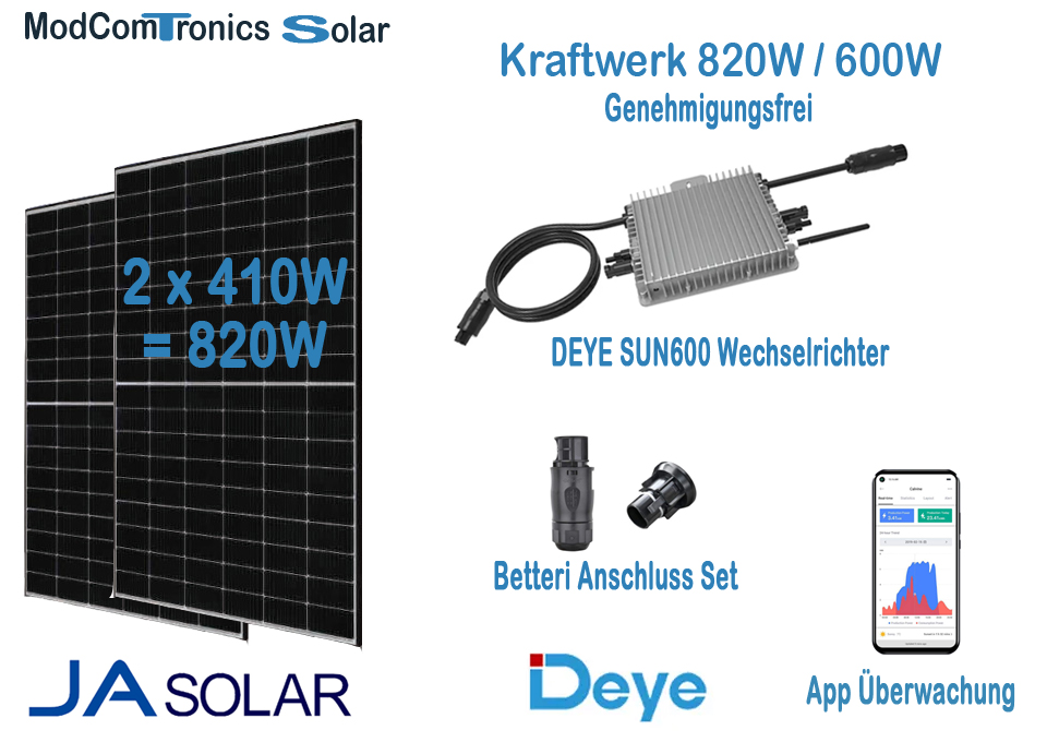 Photovoltaik Balkonkraftwerk Set 820W/600W