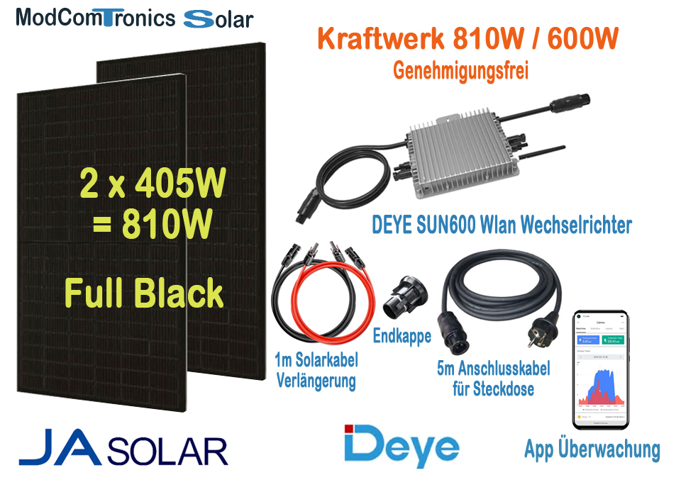 Photovoltaik Balkonkraftwerk Full Black kpl. Set 810W/600W