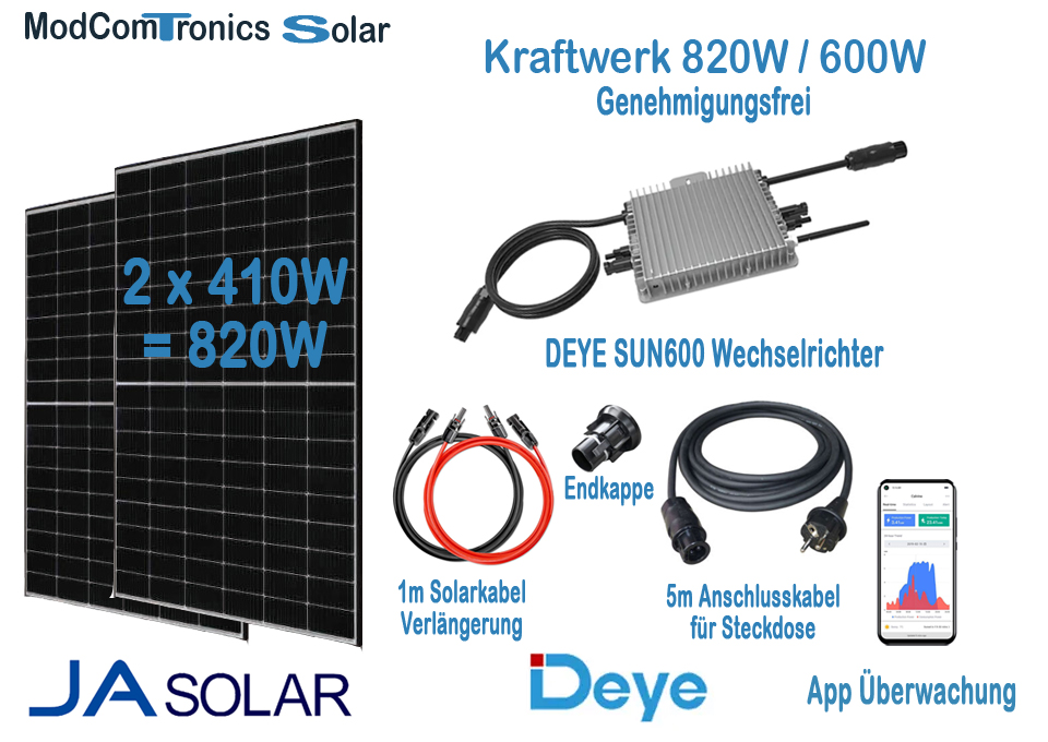 Photovoltaik Balkonkraftwerk kpl. Set 820W/600W