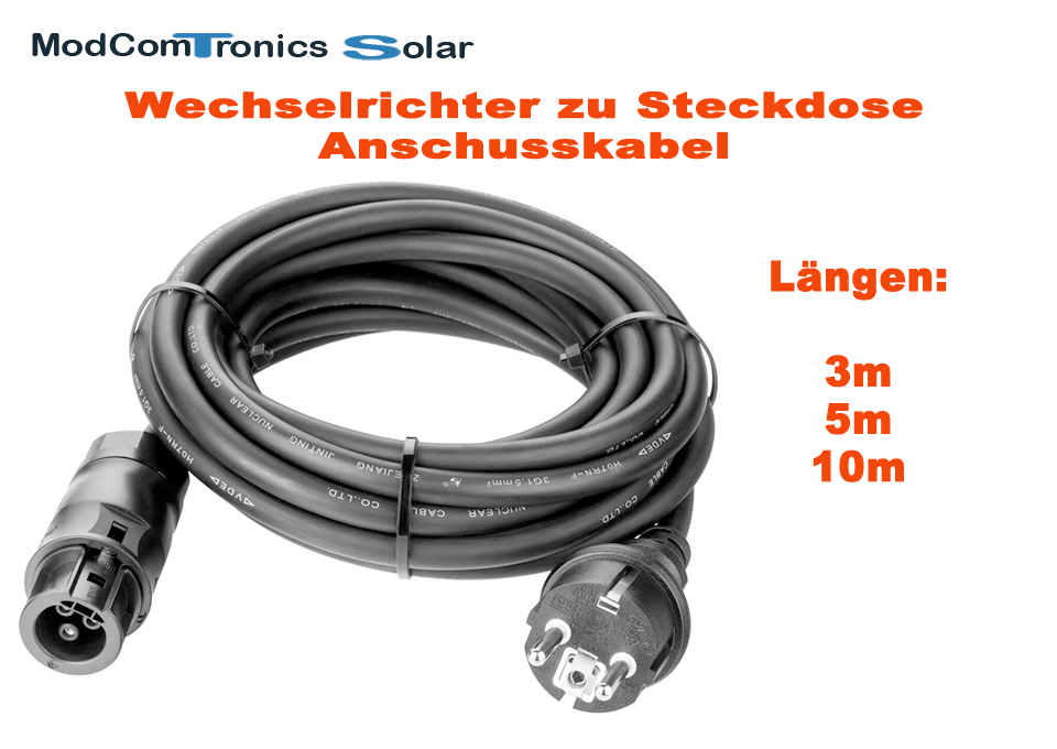 Anschusskabel Betteri BC01 Wechselrichter zu Schuko Steckdose / 3m-10m