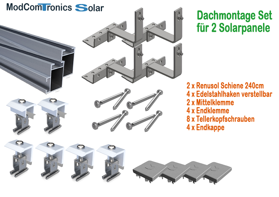 PV Dach Montageset für 2 Solarpanele / Pfannen Schrägdach